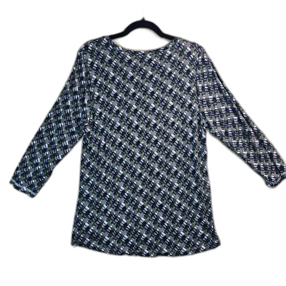 Lee Abstract Print 3/4 Sleeve Blouse XL Blue Green Lightweight Tunic Top - Picture 3 of 8